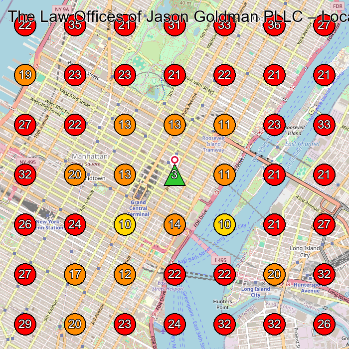 The Law Offices of Jason Goldman PLLC GeoGrid visibility map for Law Firm in New York
